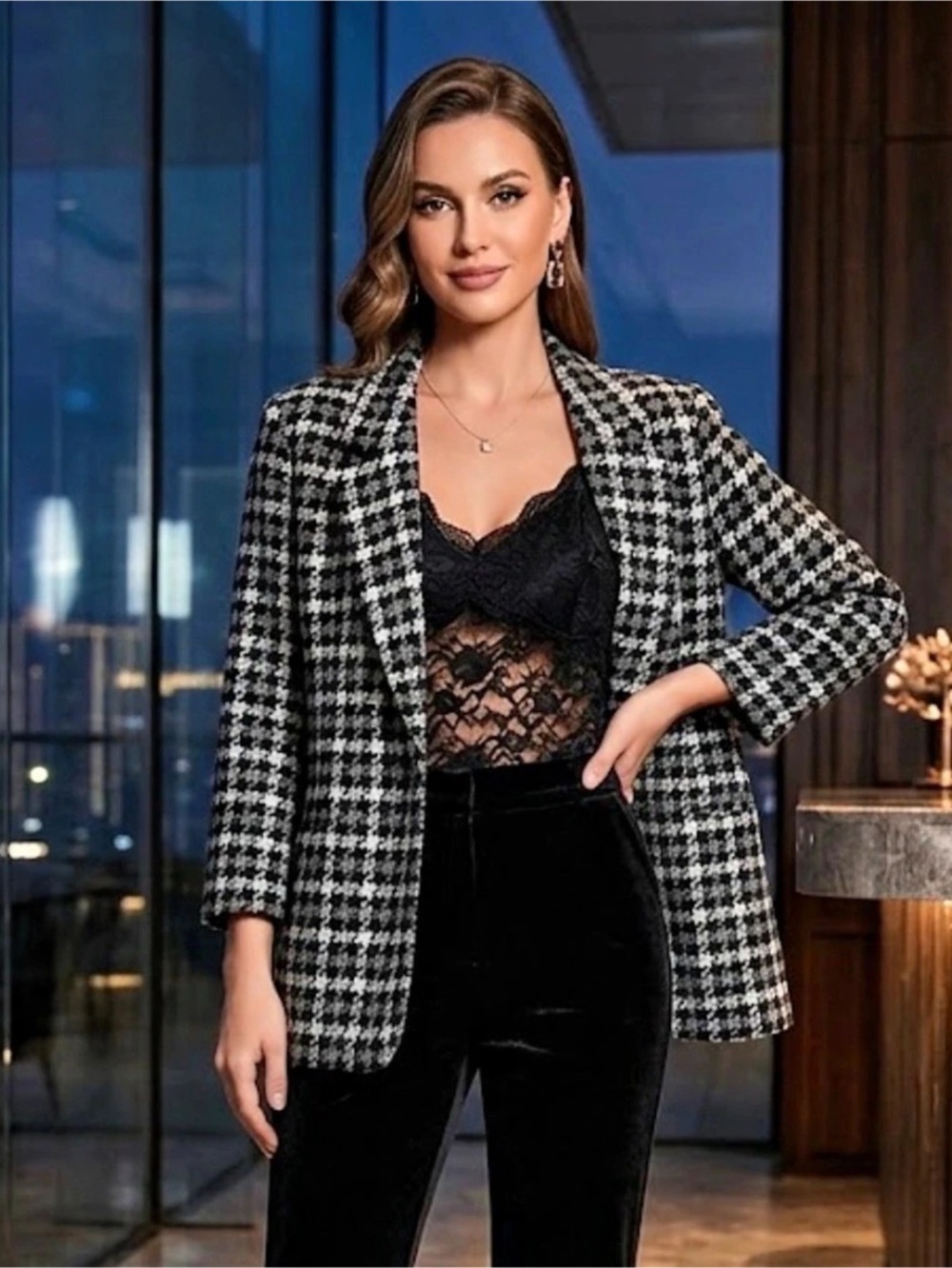 Jennifer Moore Houndstooth Blazer in Black & White Size 20 Like New